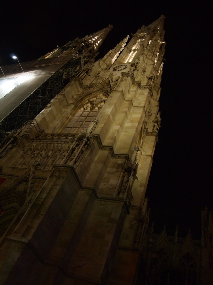 The steeple of Votivkirche, a church built by Archduke Ferdinand Maximilian to thank God for saving his brother (Emperor Franz Joseph) after an 1853 assassination attempt. 