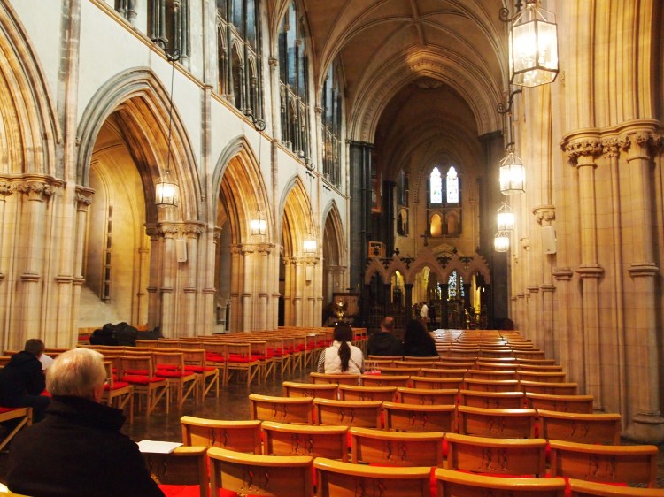 Inside the main church, looking toward the altar from the back. 