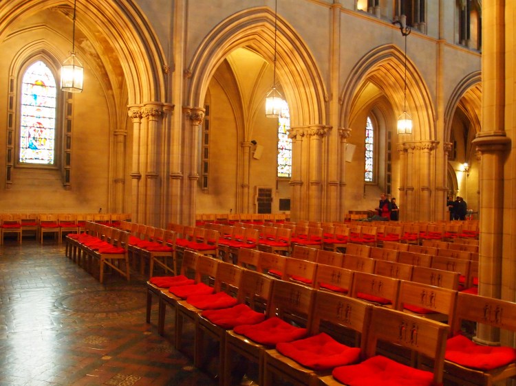 Rows and rows of seats for worshipers. 